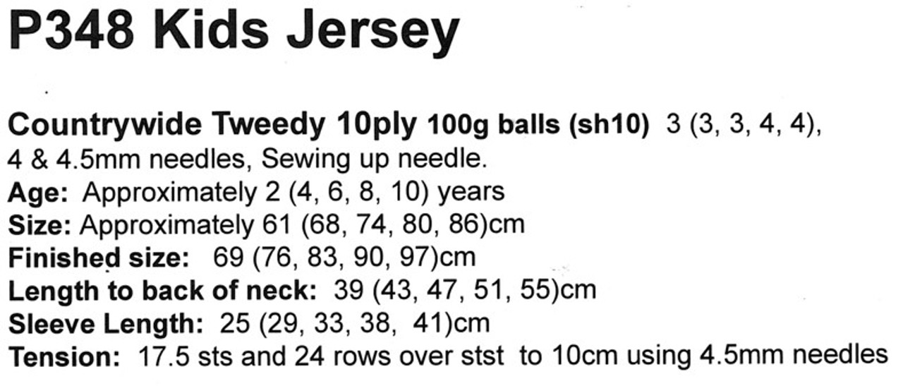 P348 Kids Jersey in Tweedy 10ply - sizes 2 to 10 years