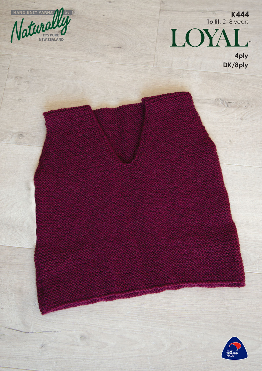 K444 Easy Garter Stitch Vest in 4ply or 8ply ages 2 to 8 years - knitting patterns