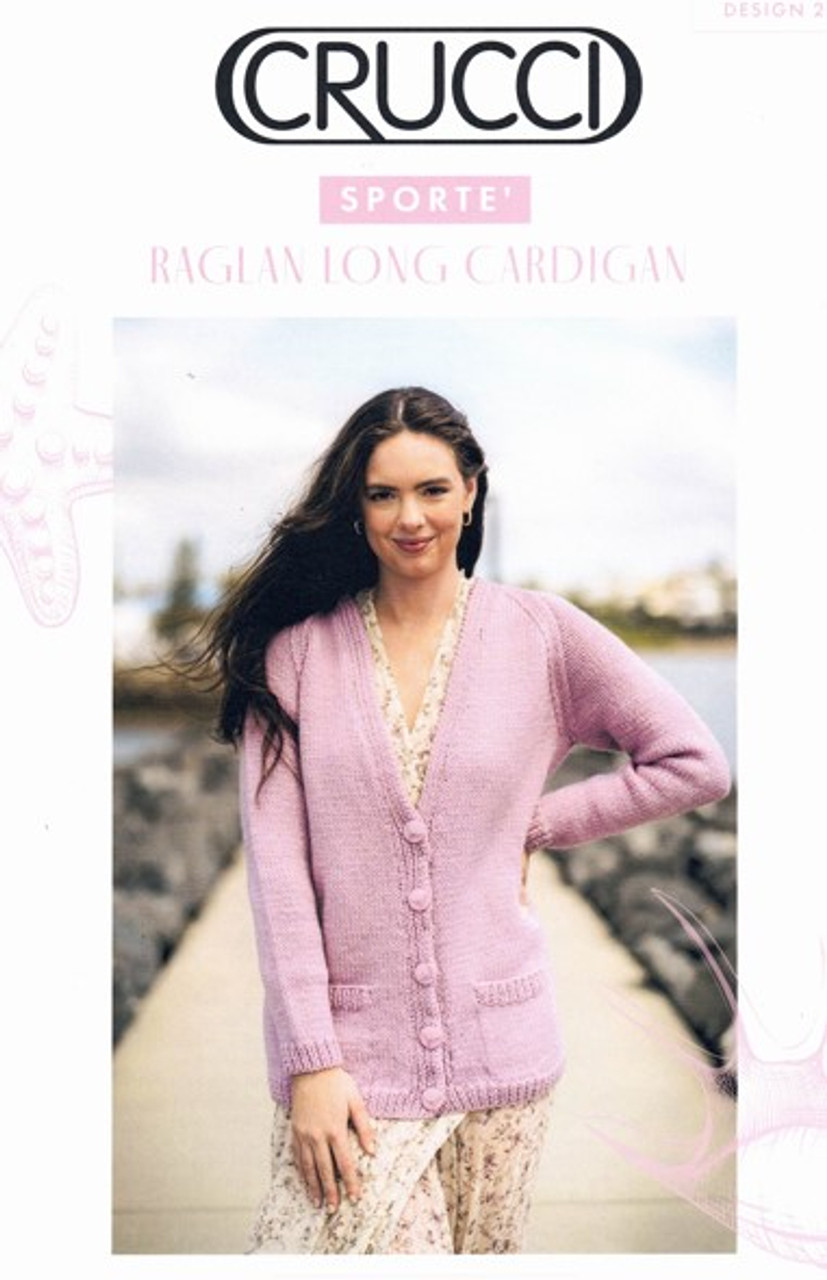 2102 Raglan Sleeve Long Cardigan with pockets in 14ply - sizes S to XL- womens knitting pattern image