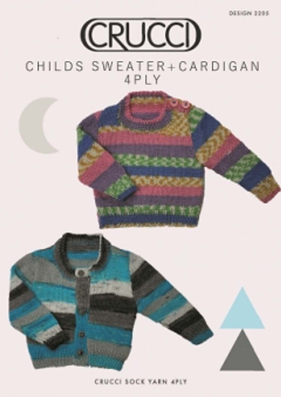 2205 Childs Sweater & Cardigan in 4ply sock yarn - newborn to 2 years