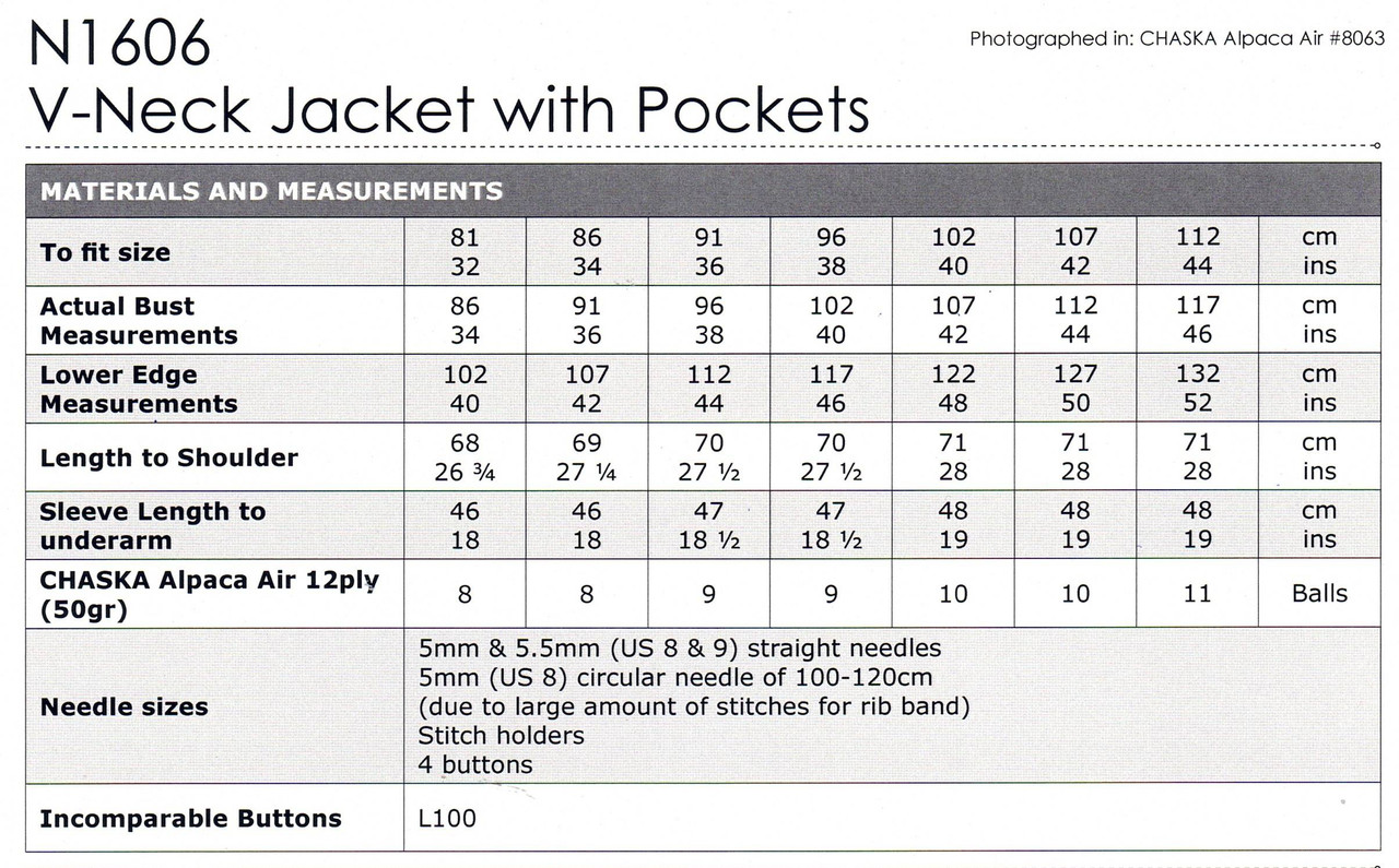 N1606 Womens easy knit V-neck cardi-jacket with pockets in Alpaca Air 12ply sizes 32" to 44"