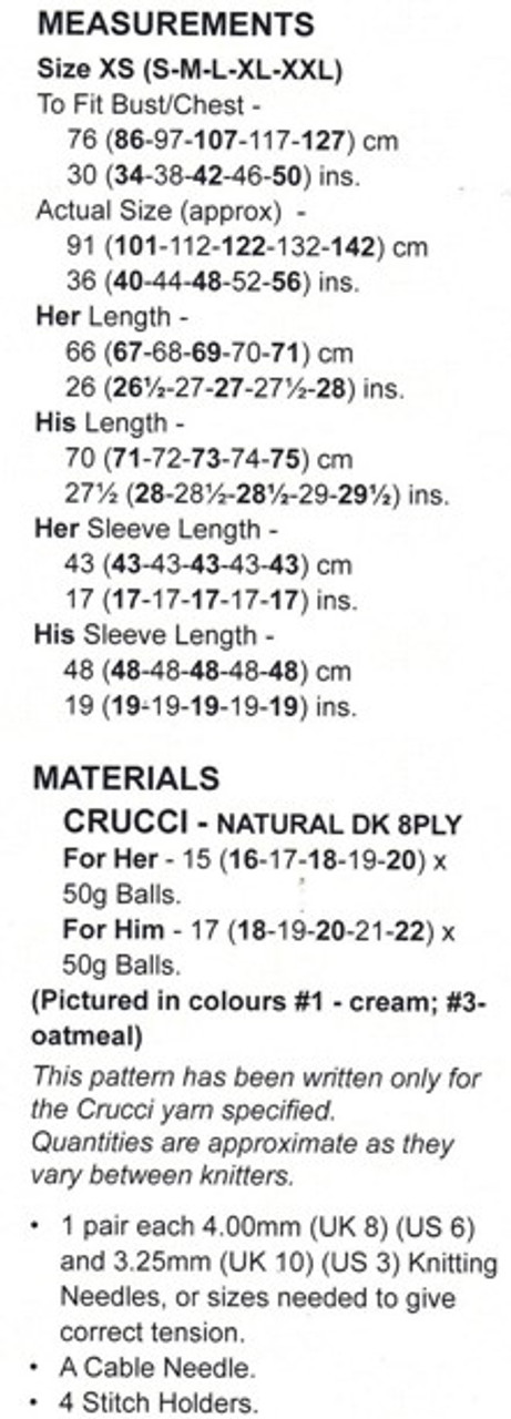 1405 His & Her raglan cabled Aran Sweaters with round or roll neck in 8 ply sizes XS to XL - knitting pattern detail