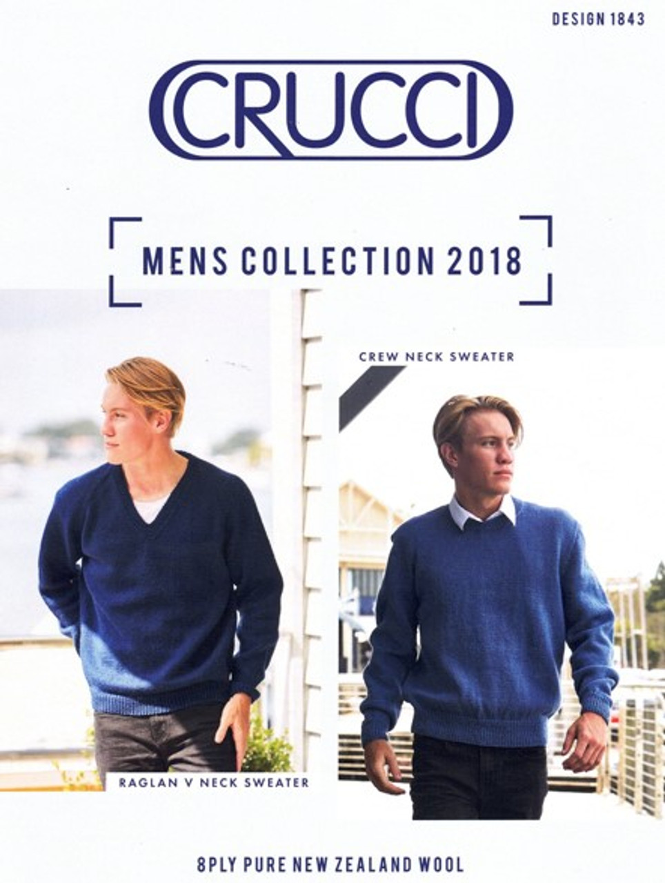 1843 Mens raglan or set-in sleeve jumper with round or v-neck in 8 ply - sizes S to XL - knitting pattern image