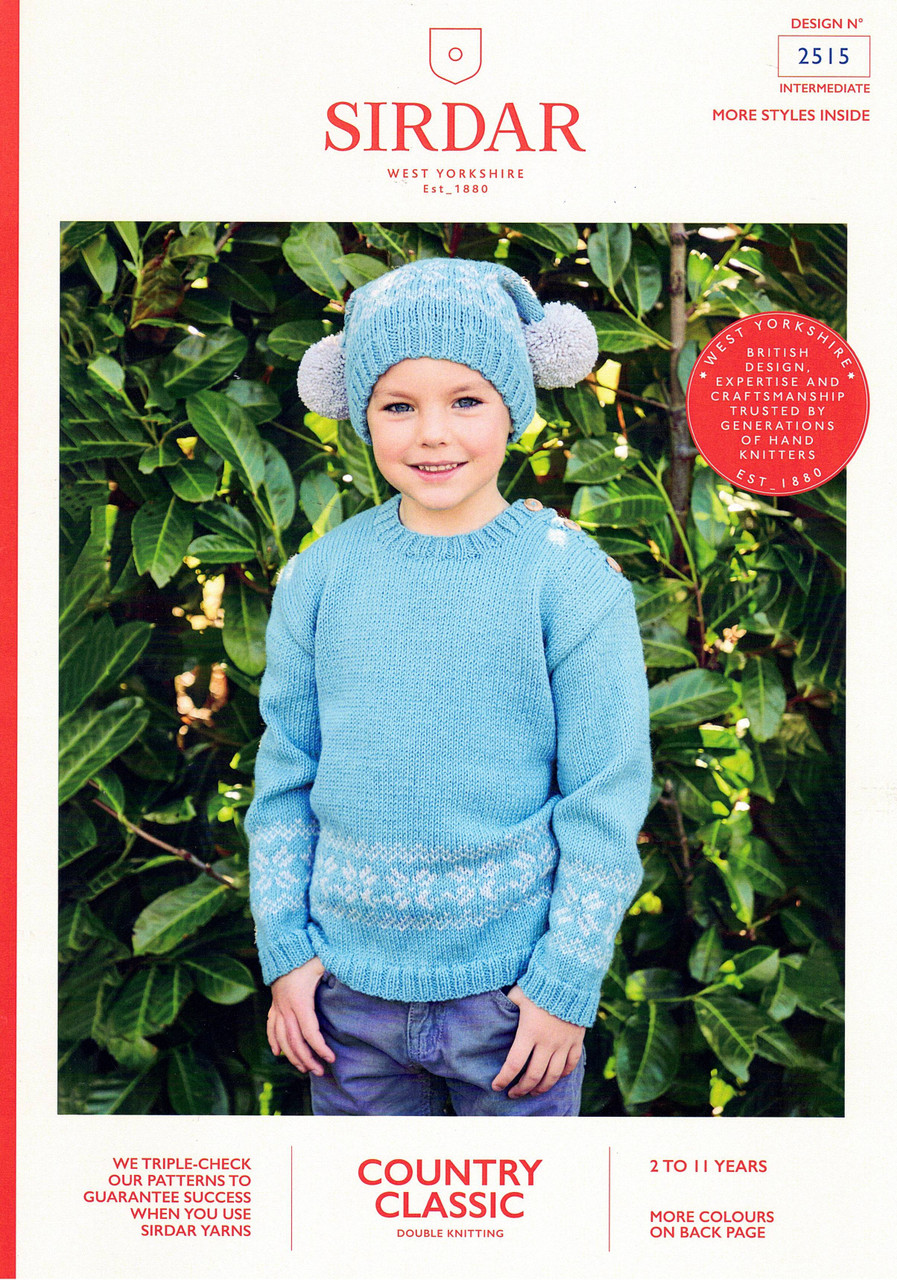 Sirdar 2515 Children's round neck button-shoulder Sweater & Hat for 2 to 11 years in Country Classic 8ply