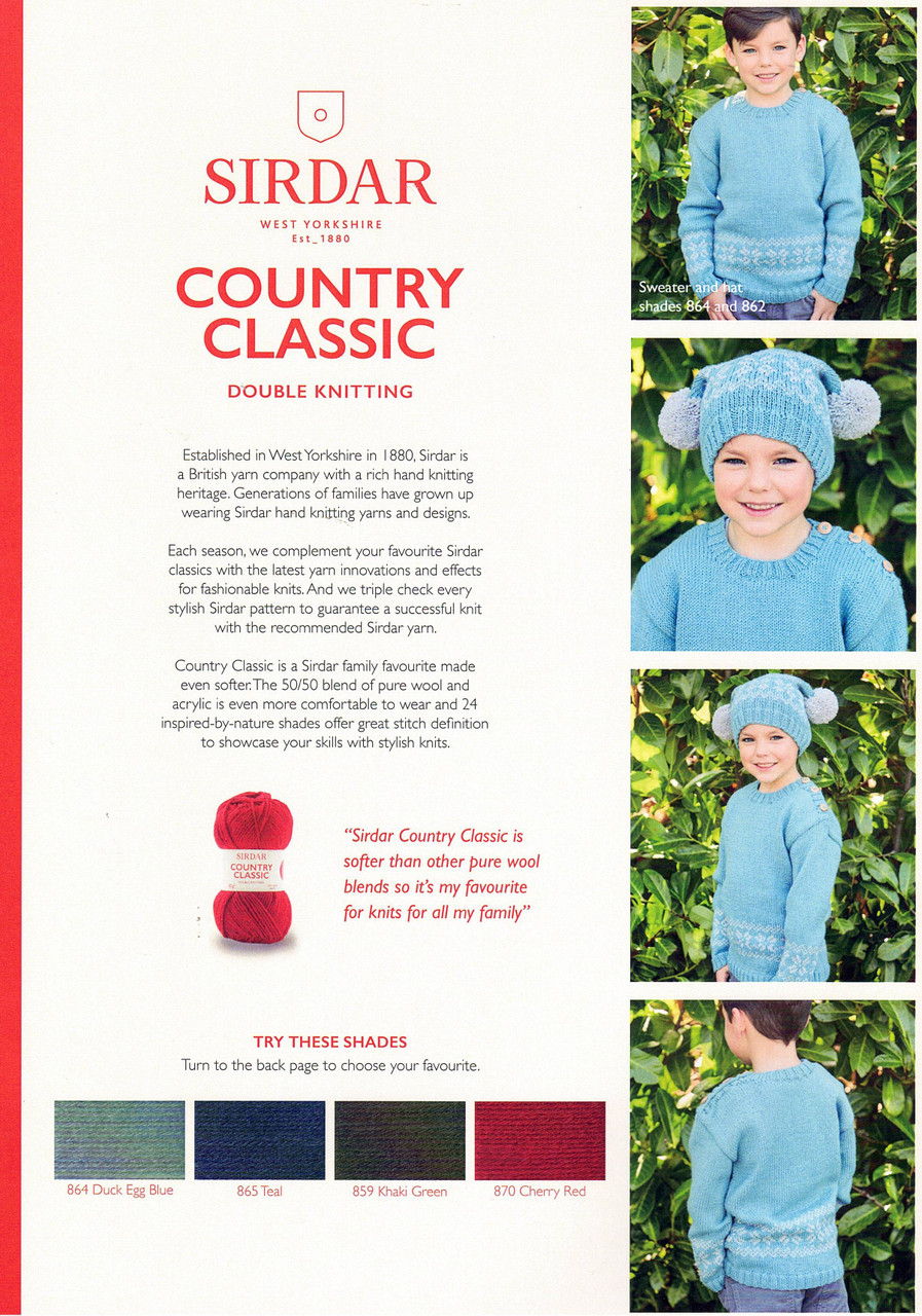 Sirdar 2515 Children's round neck button-shoulder Sweater & Hat for 2 to 11 years in Country Classic 8ply