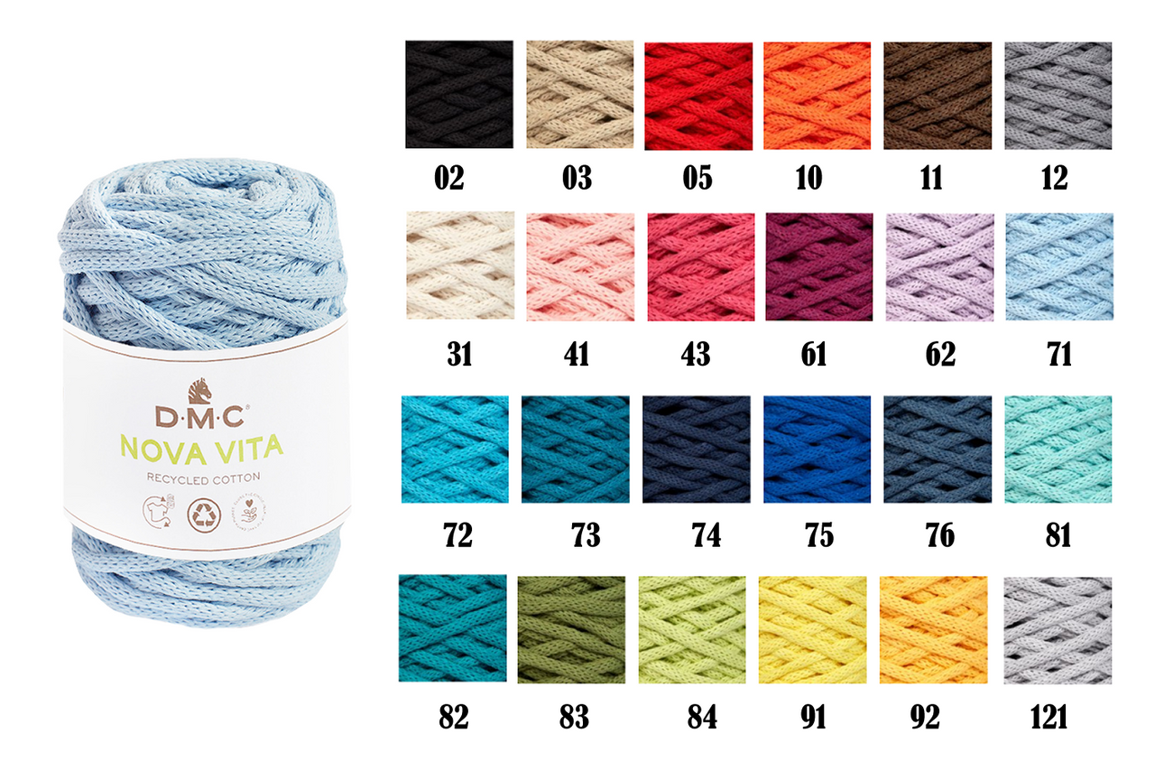 DMC Nova Vita 12 Macrame Cord - 250gram ball, 4mm/5mm width, 55metres - 80% Recycled Cotton