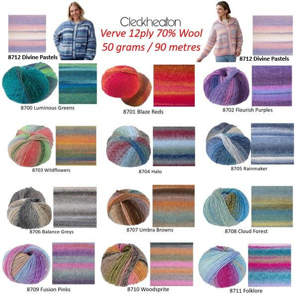 Cleckheaton Verve 12ply Wool Blend 50 grams 90 metres shade chart