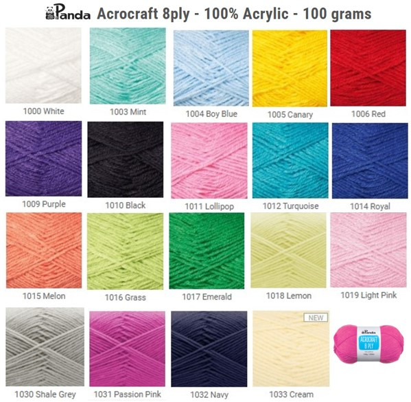 Panda Acrocraft 8ply - 100% Acrylic - 100 grams / 200 metres - NEW colours 2026
