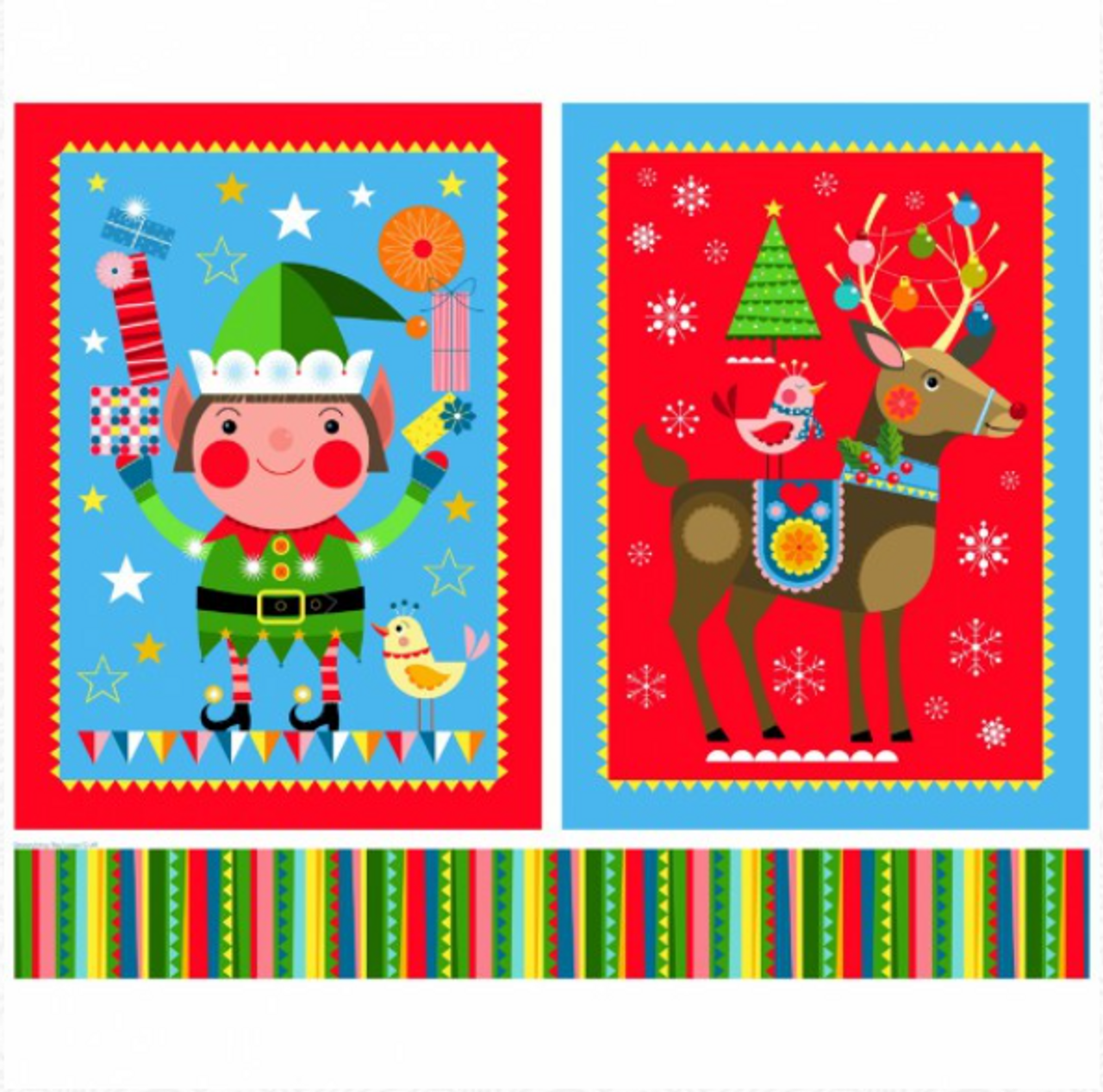Santa Sack Panel Elf & Reindeer by Ellen Giggenbach