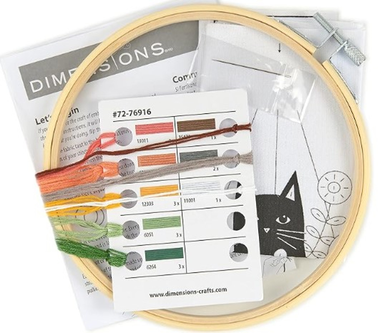 Dimensions Cat Planter Embroidery Needlepoint Kit with printed fabric, needle, thread & hoop  6" diameter