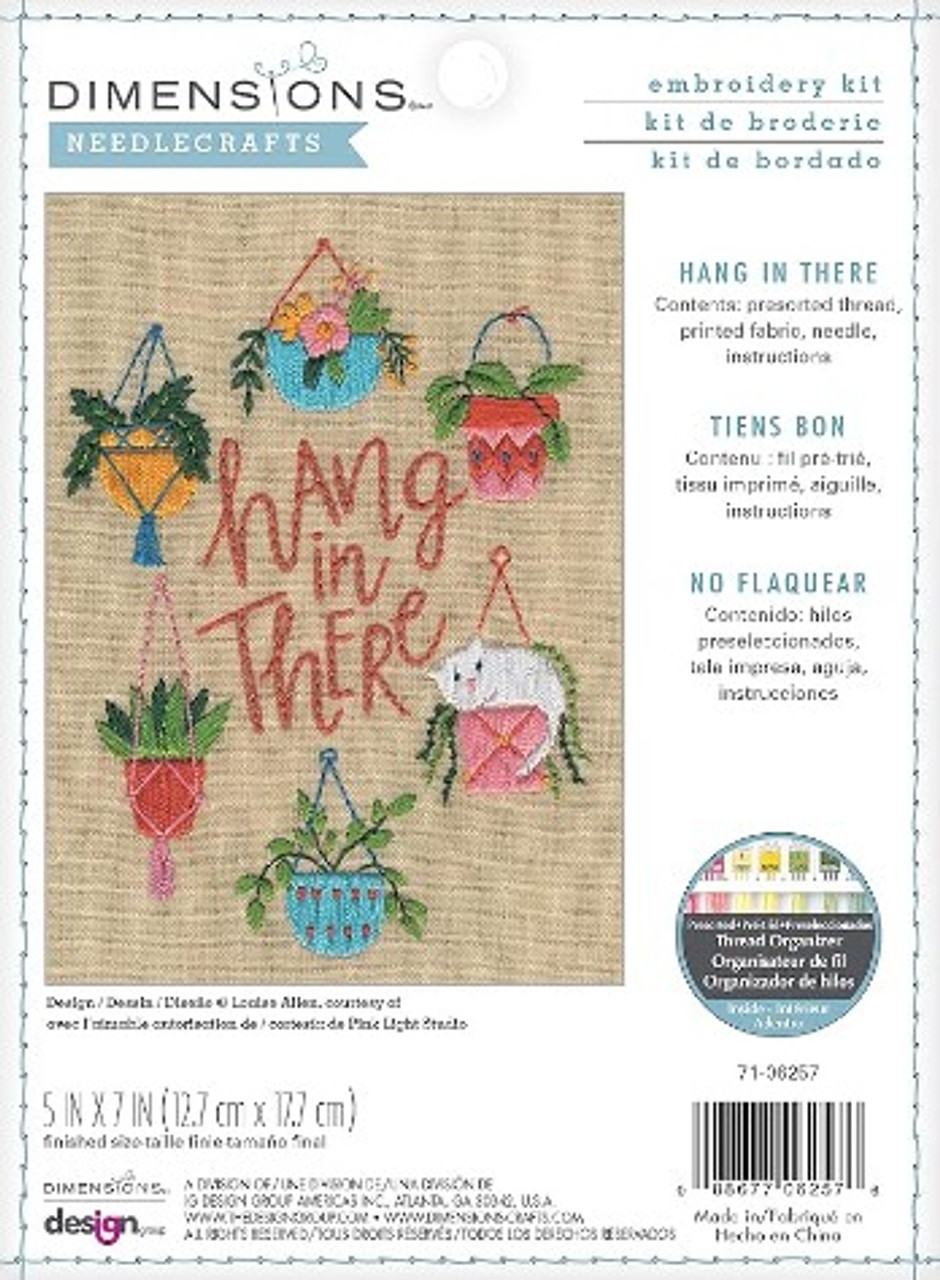 Dimensions Hang in There needlepoint embroidery Kit with fabric, needle & threads  5" x 7" finished