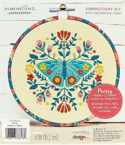 Dimensions Floral Moth Needlepoint Embroidery Kit with printed fabric