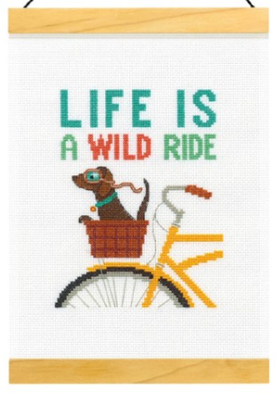 Dimensions Life is a Wild Ride counted cross-stitch Kit with 14-count aida, needle, threads & wooden hanger - 8" x 11.5" finished