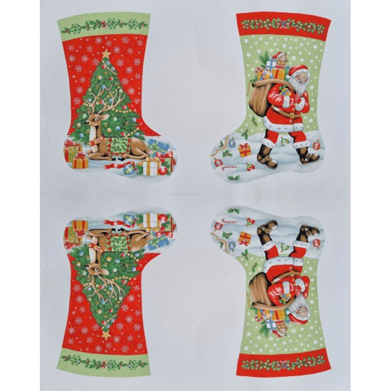 Santa & Reindeer Xmas Stockings fabric panel to Make