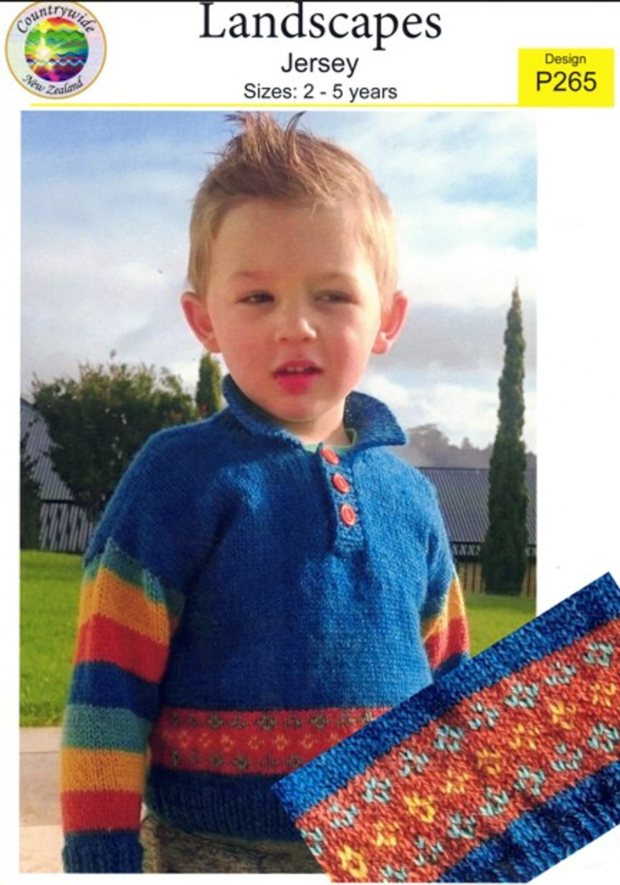 P265 Button neck collar jumper in Landscapes 8ply - 2 to 5 years