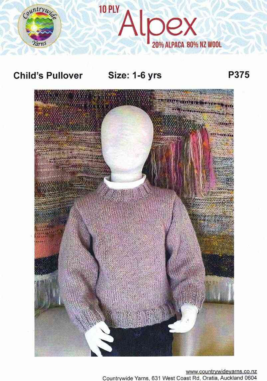 Countrywide Alpex NZ Wool pattern P375 childs pullover jumper age 1 to 6 years Countrywide Alpex NZ Wool pattern P375 childs pullover jumper age 1 to 6 years
