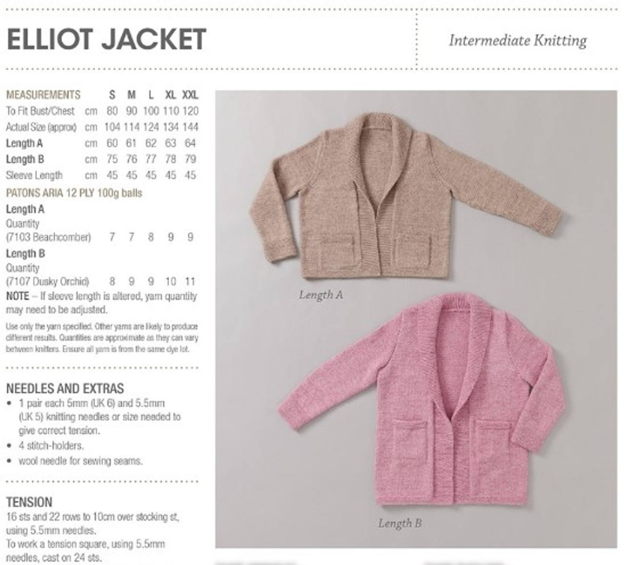 Patons Classical Aria 12ply knitting book - cardi-jacket and jumpers sizes S to XXL cardigans