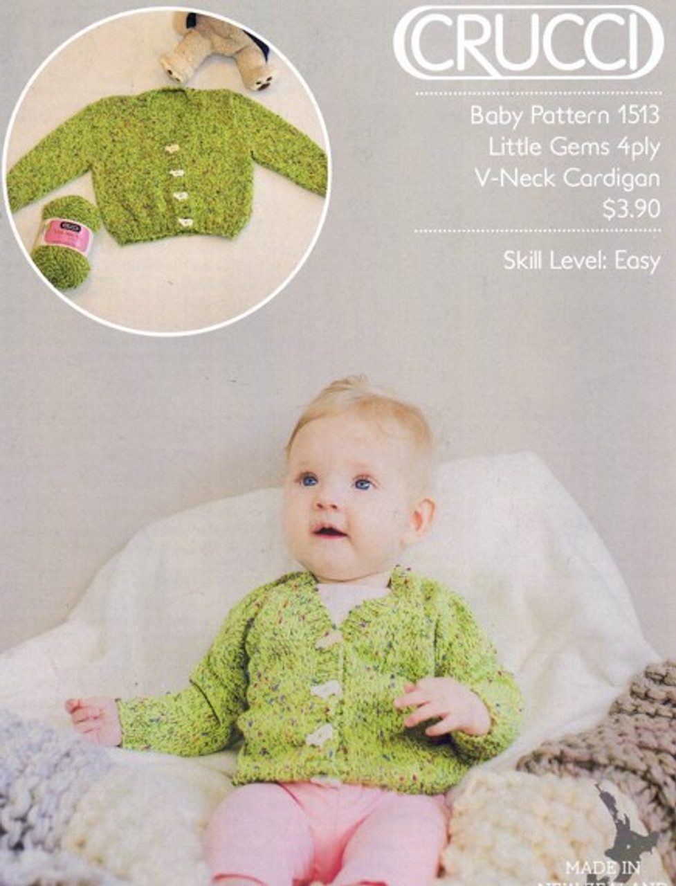 1513 Baby Cardigan with V-neck and set-in sleeves in 4py - sizes newborn to 12 months - knitting pattern image
