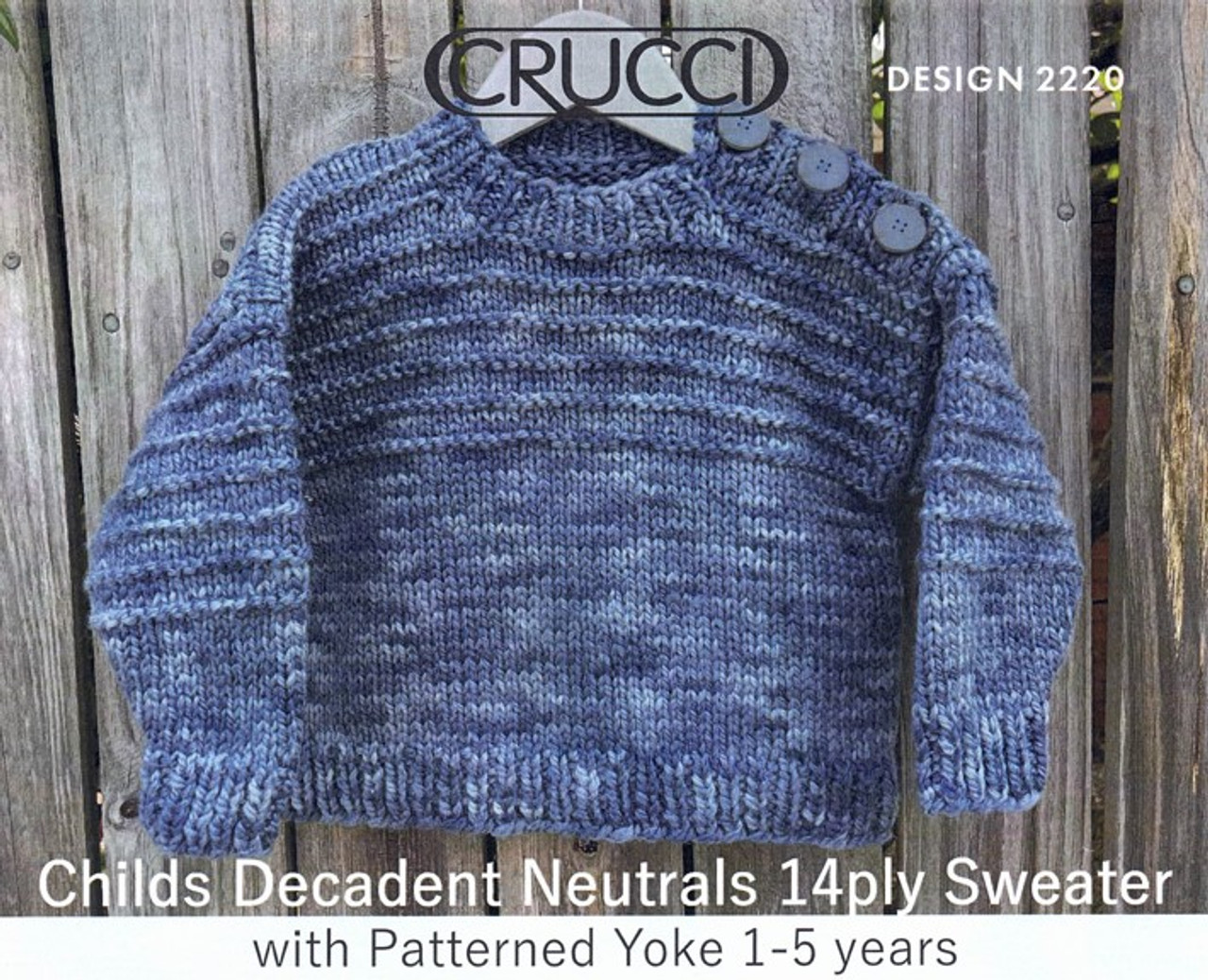 2220 Kids Sweater with patterned yoke & shoulder buttons in 14 ply sizes - 1 to 5 years - knitting pattern image