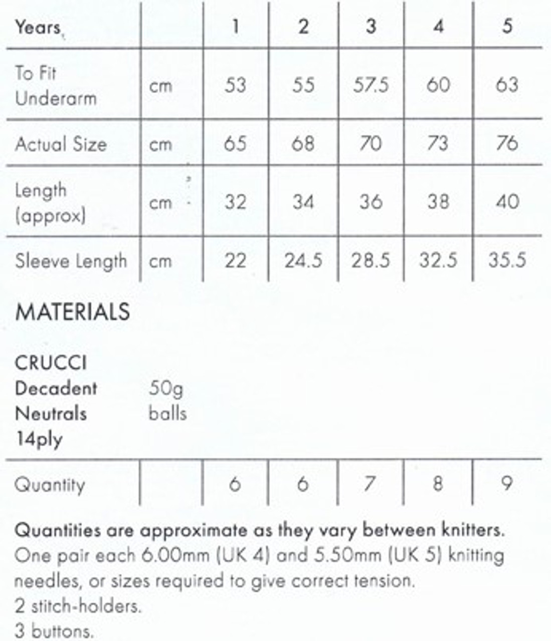 2220 Kids Sweater with patterned yoke & shoulder buttons in 14 ply sizes - 1 to 5 years - knitting pattern details