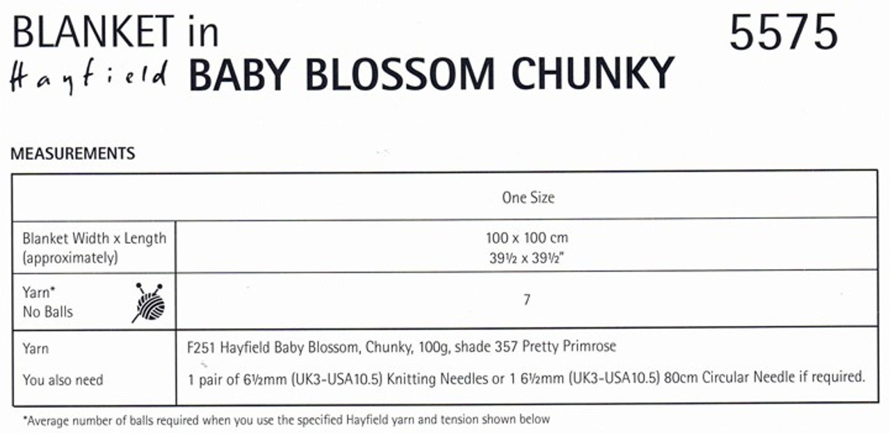 5575 Petal Pom Pom Baby Blanket - 100cm x 100cm - in Hayfield Baby Blossom Chunky 14ply sizes