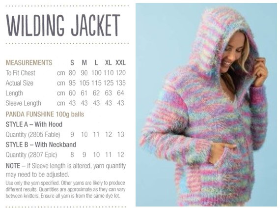 819 Wilding Jacket - Hooded Jacket for teens & women in Panda Funshine 12ply sizes and requirements