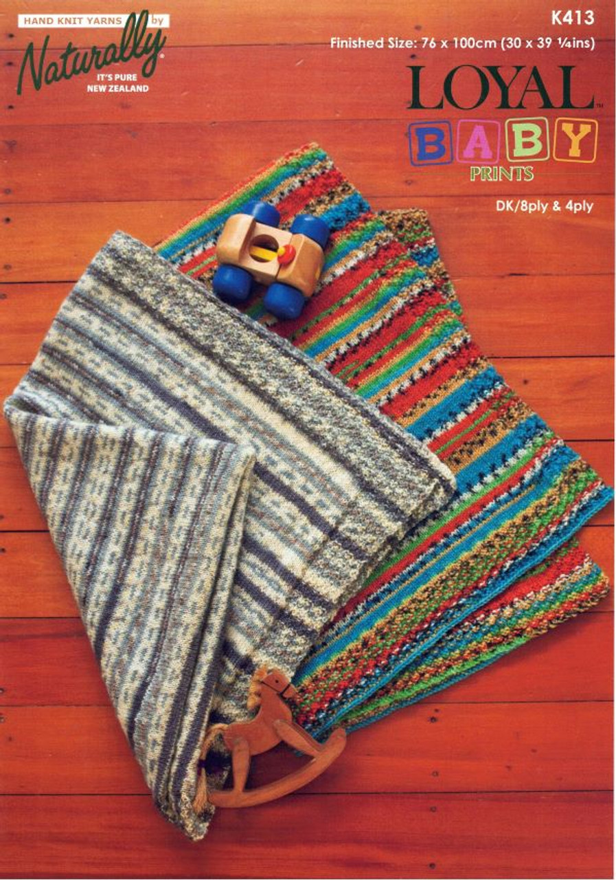 K413 Baby Blanket in Loyal Baby Print DK 8ply & 4ply knitting pattern