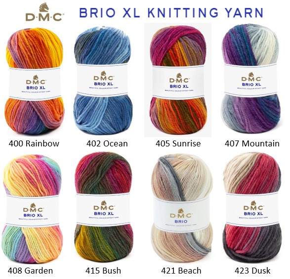 DMC Brio XL 14ply colour effect yarn shade chart - 100 grams / 155 metres - 20% Wool 80% Acrylic