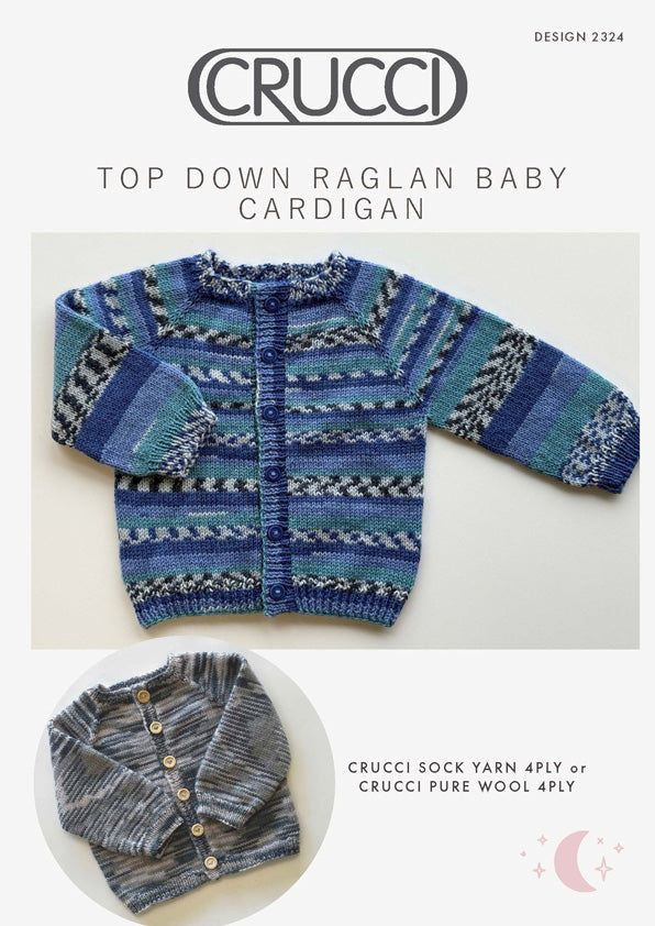 2324 Baby Cardigan with Yoke & Raglan-sleeve knitted top-down in 4ply - sizes 3 to 24 months (16" to 24")