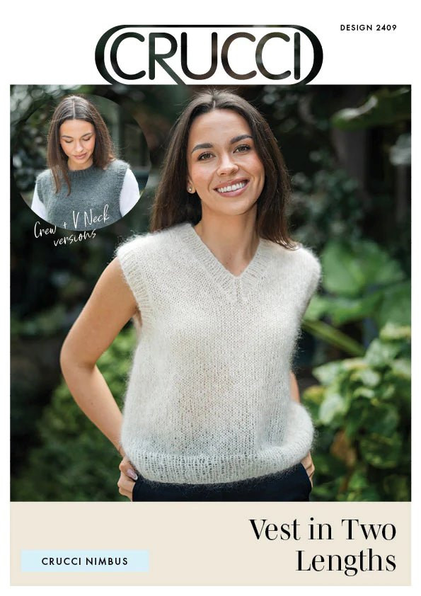 2409 Womens crew or v-neck pull-over Vest knitting pattern - 2 lengths - in Nimbus 12 ply Mohair - sizes XS to XXL (30" to 46" bust)