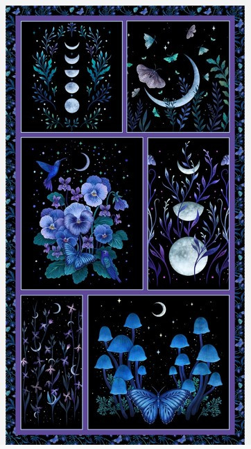 Jardin de Lune Glow - Fungi & Flowers - 60cm x 112cm (24" x 42" approx) fabric panel
