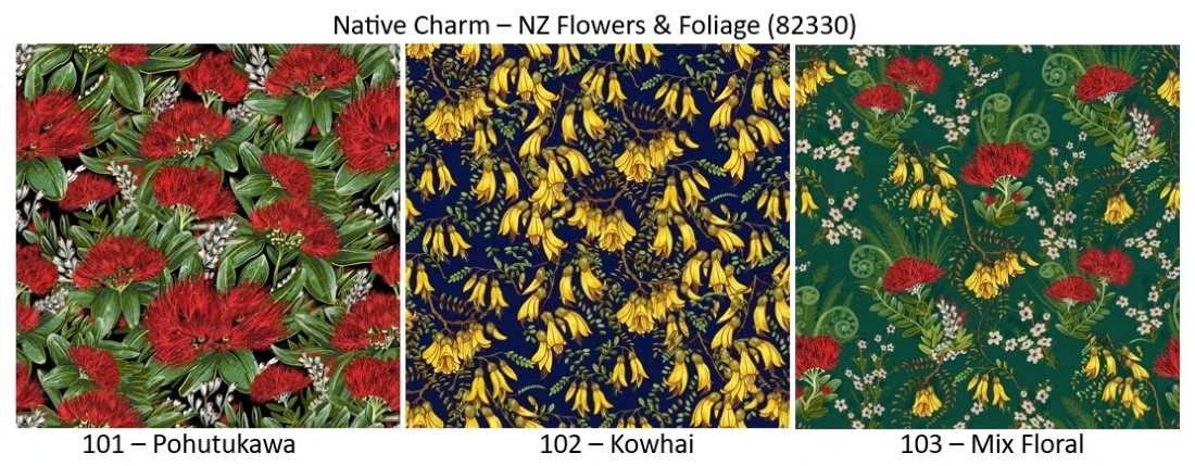 Native Charm patchwork & quilting fabric – NZ Flowers & Foliage - by Ned Barraud