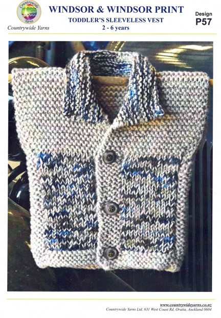P57 Toddlers sleeveless vest knitting pattern in 2 strands of Windsor 8ply for 2 to 6 years