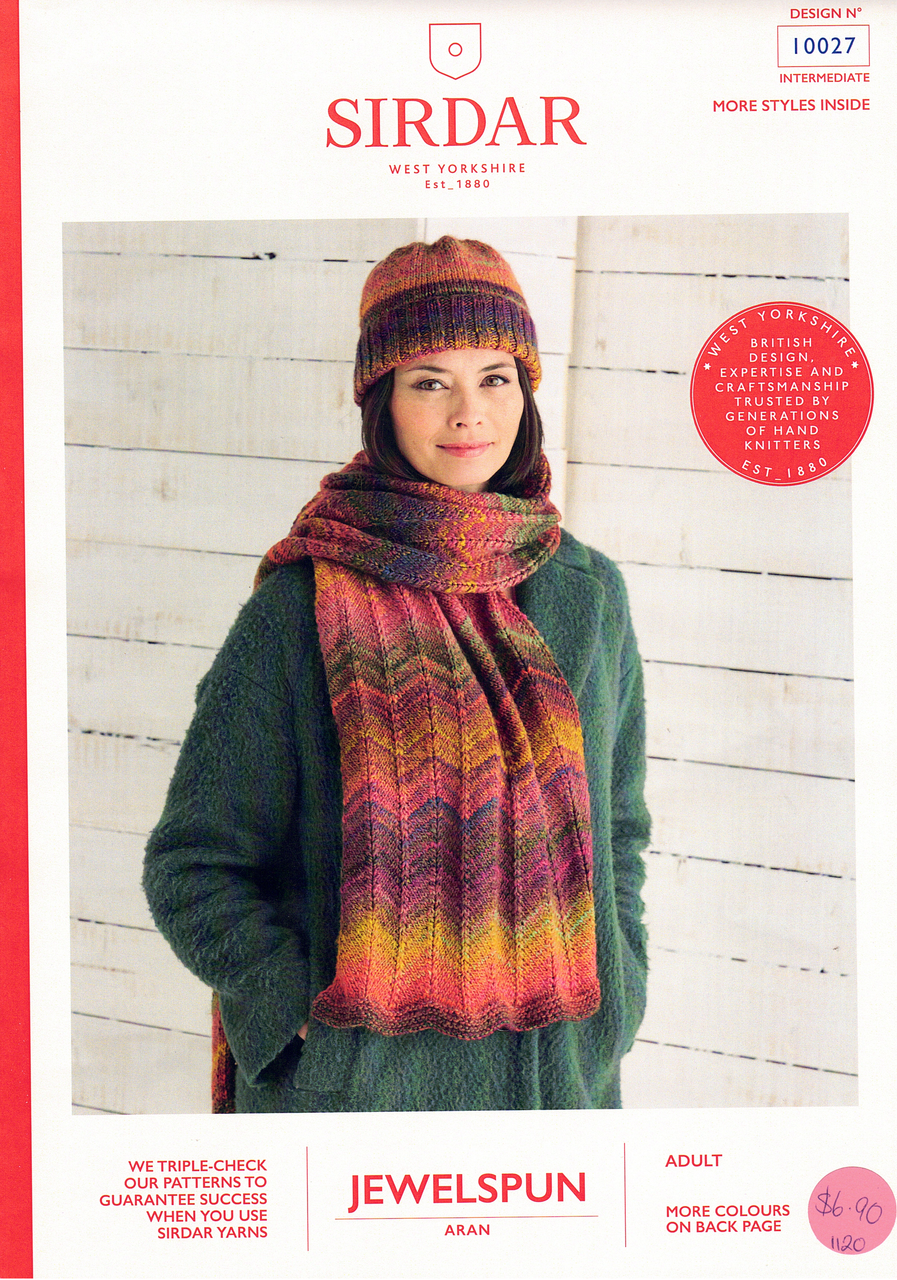 10027 Hat & Scarf in Jewelspun 10ply Pattern - Knit Sew Quilt NZ