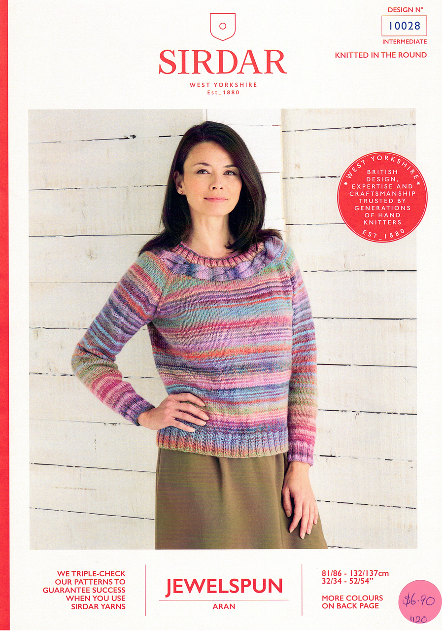10028 Top Down Sweater Sizes 32" to 54" in Jewelspun 10ply Pattern