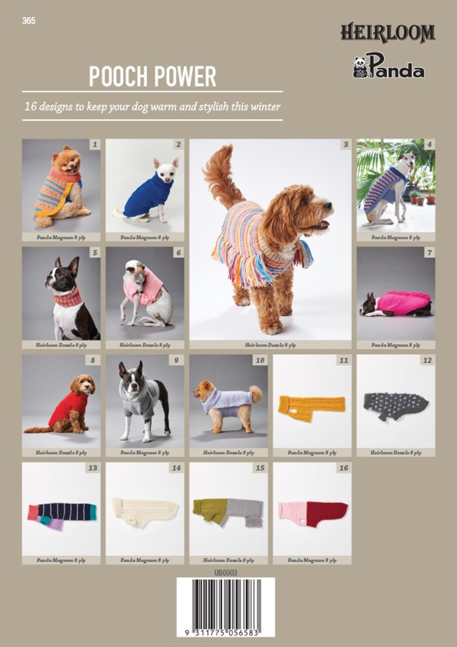 365 Pooch Power dog jackets 16 designs in 8ply