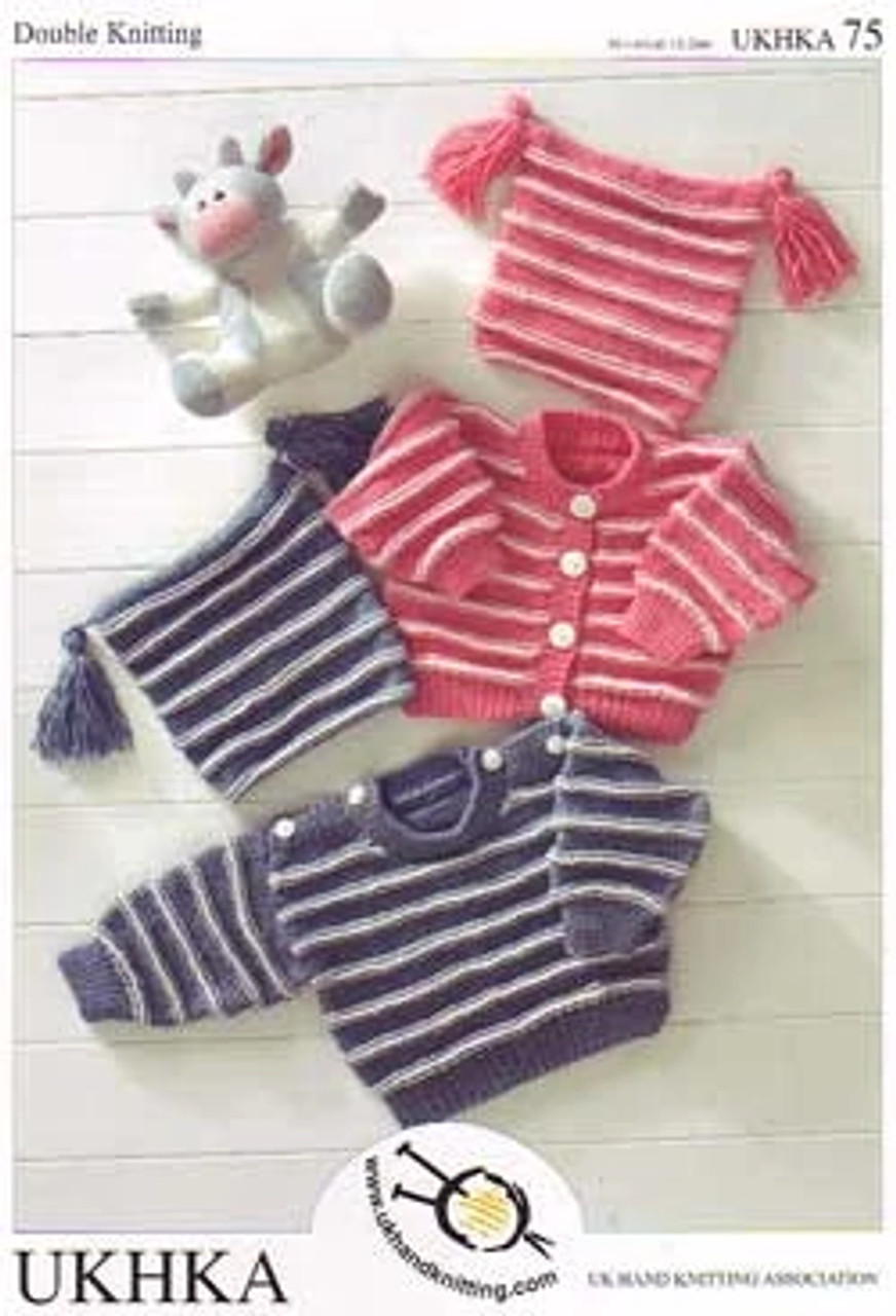 UKHKA-75 Jumper Cardigan & Hat 12" to 24" in 8ply Stripe detail