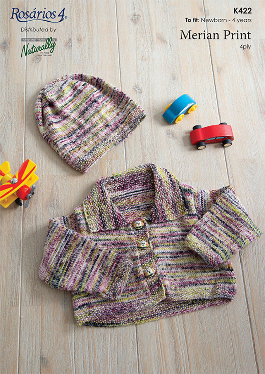 K422 Merian Print 4ply Crop Cardi & Hat 0-4 years