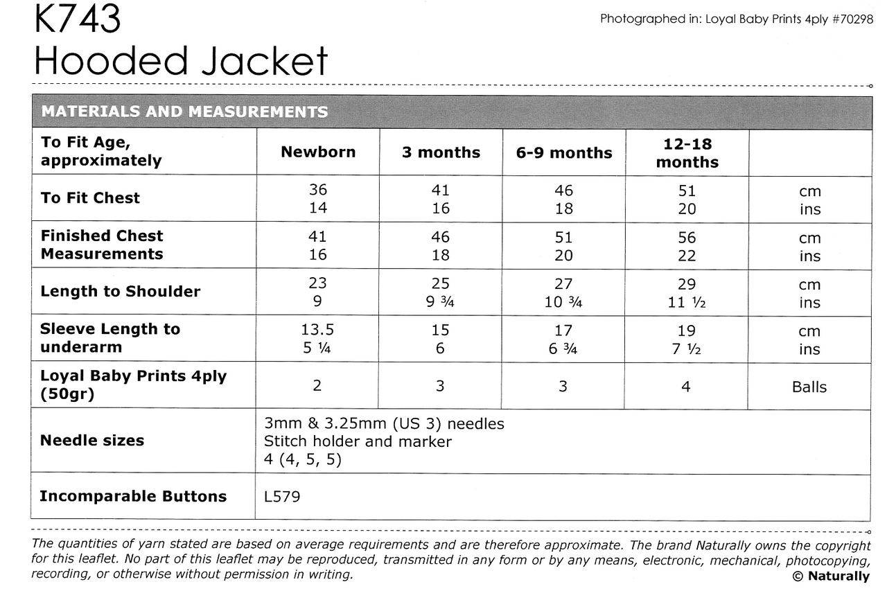 K743 Loyal Print 4ply Hooded Jacket 0 - 18 months