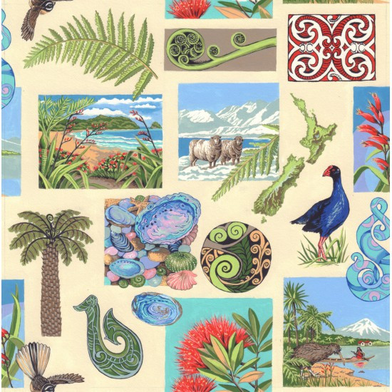 NZ Adventure - collage of Scenes and Icons of Aotearoa