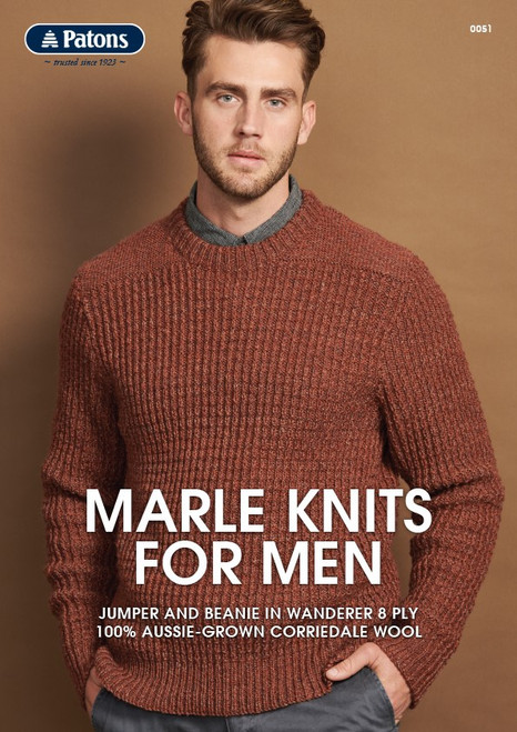 0051 Marle Knits for Men 8ply Jumper & Beanie sizes S-XXL