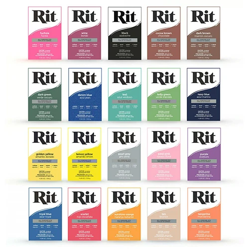 RIT Fabric Dye Concentrate Powder 32 grams per box shade chart 18 colours