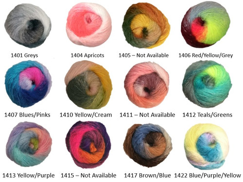 Countrywide Colourwave 12ply Mohair/Acrylic Blend 150gm 330metres shade chart