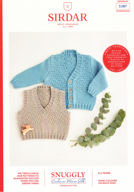 5387 V-neck Cardigan & Vest in 8ply - 0 to 2 years