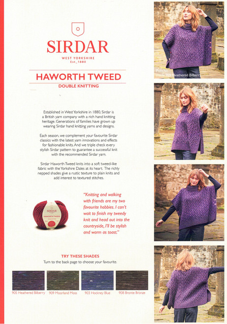 Sirdar 10148 Cabled Poncho with roll neck in Haworth Tweed  8ply - sizes S to XXXL