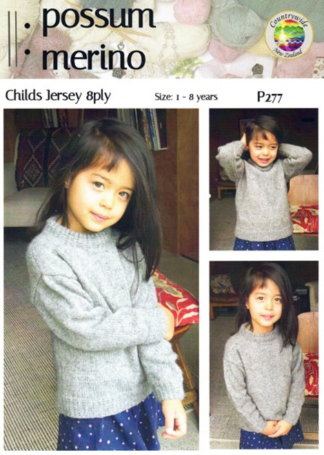 P277 Childs easy-fit Jumper in Possum Merino or other 8ply - sizes 1 to 8 years