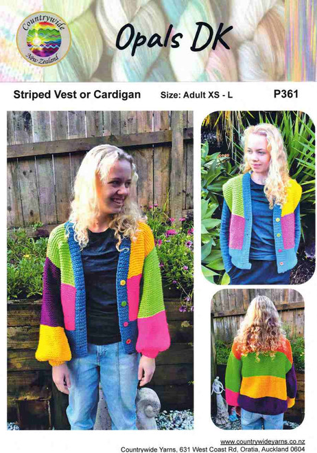 P361 Womens & Teens Striped Vest & Cardigan in Opals DK-8ply - sizes XS, S, M, L