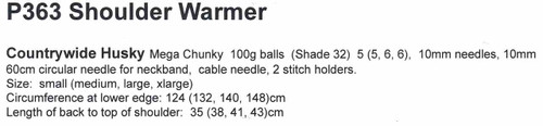 P363 Womens Shoulder Warmer-Poncho in Husky Mega Chunky - sizes  S, M, L, XL