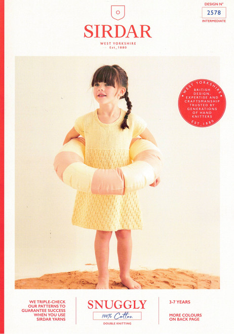 2578 Sirdar knitted Rippled Beach Dress - in 8ply - 3 to 7 years