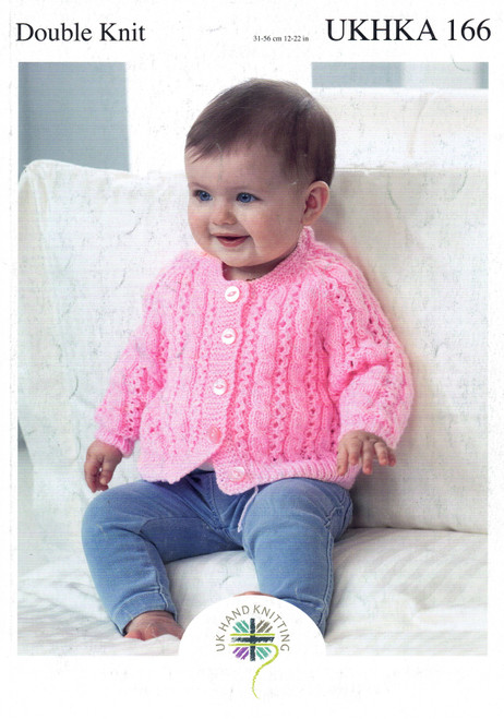 UKHKA-166 Round-Neck & V-Neck Cardigans & Jumper with small cable detail in 8ply - sizes Prem to 24 months (12" to 22")